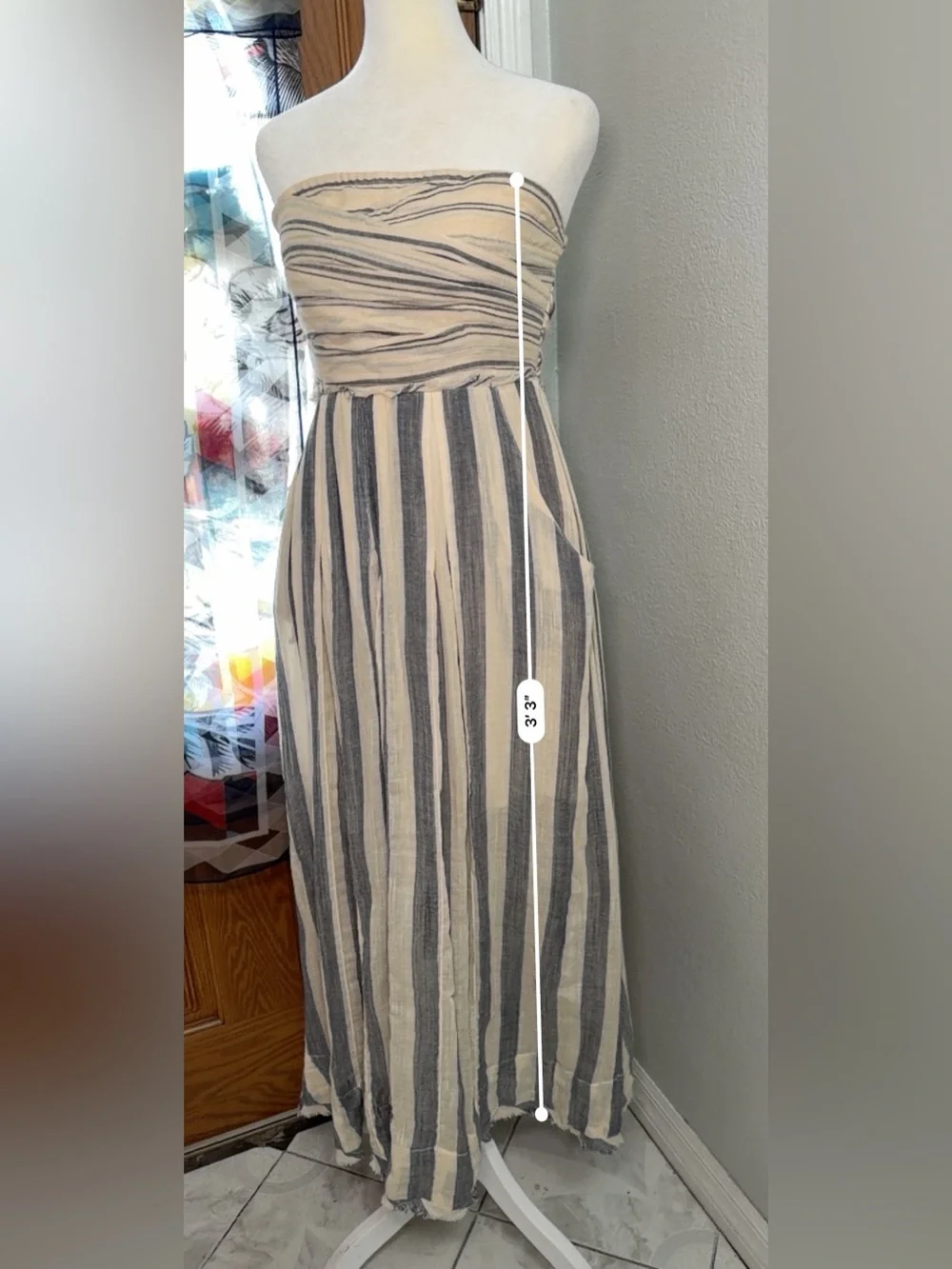 Free People Striped Strapless Maxi Dress Tie Waist Boho Coastal Size M
